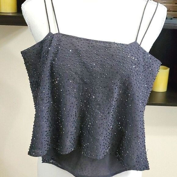 Ann Taylor Charcoal Sparkly Party Nightout Club Spaghetti Straps Crop Top - Picture 3 of 5
